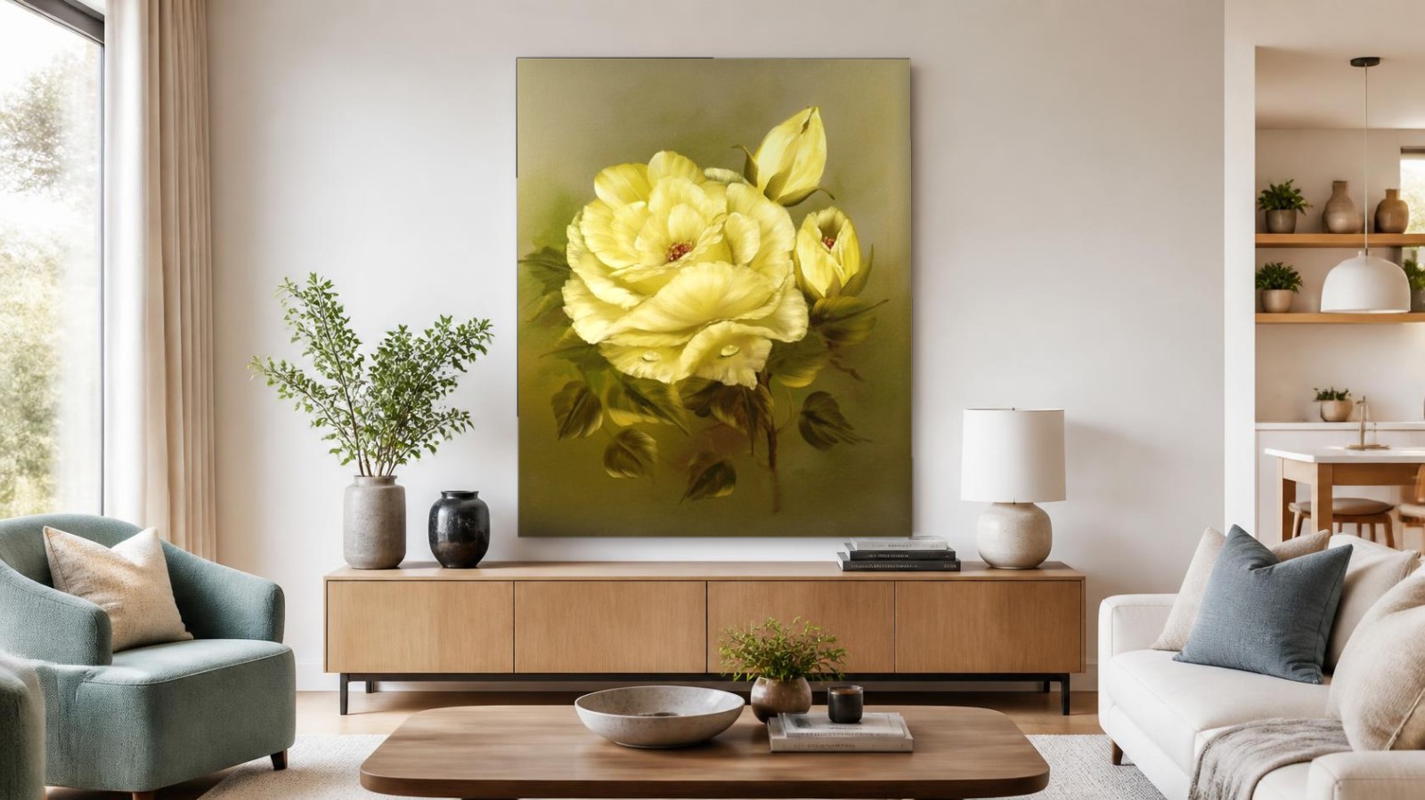 CAS123-1 Gele Roos in Bloei, Bloemen & Stilleven schilderij aan de muur in interieur