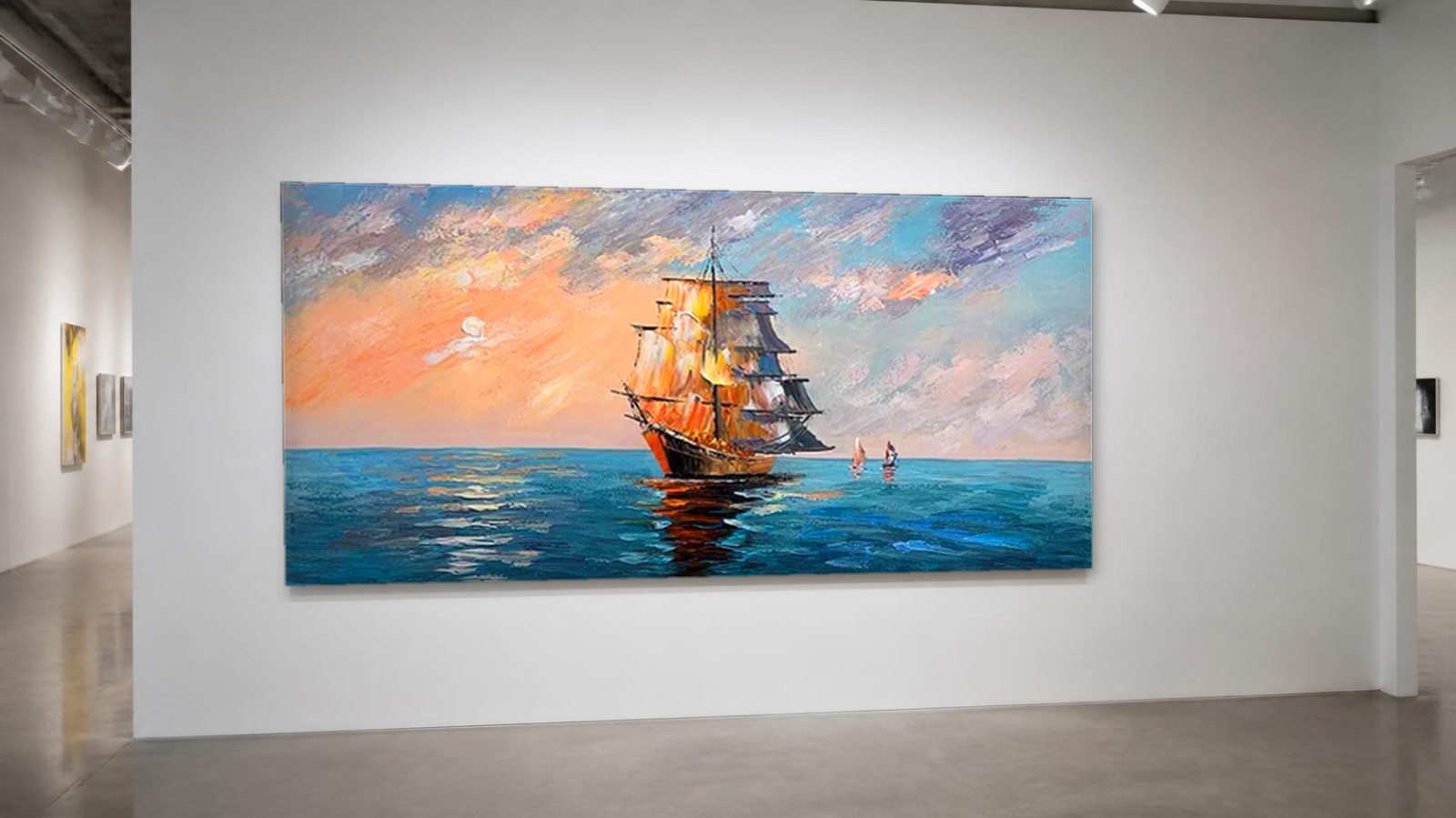 CAS335-1 Zeilschip in Avondgloed, Natuur & Landschap schilderij aan de muur in interieur