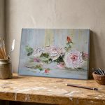 Rozen in paletmesstructuur, Bloemen & Stilleven schilderij aan de muur in interieur