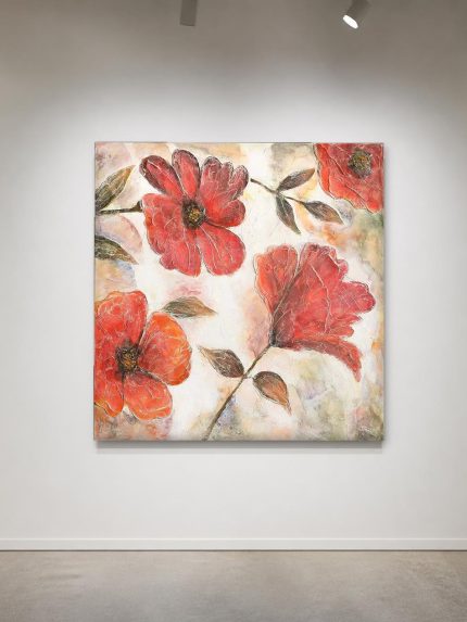 Rode Klaprozen in Textuur, Bloemen & Stilleven schilderij aan de muur in interieur