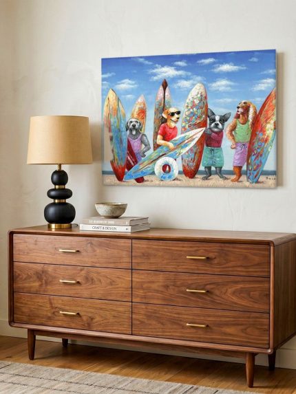 Surfhonden aan Zee, Dieren schilderij aan de muur in interieur