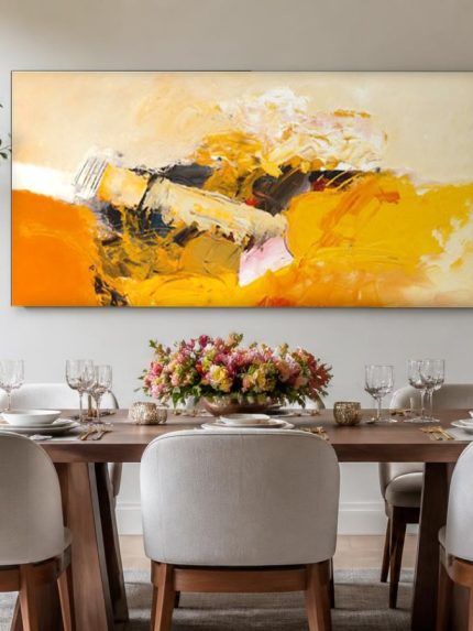 Gouden Stroom, Abstract & Modern schilderij aan de muur in interieur