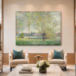 De wilg bij de rivier (naar Monet), Natuur & Landschap schilderij aan de muur in interieur