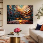 Gouden Glasgevel, Steden & Skylines schilderij aan de muur in interieur