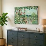 Stokrozentuin aan Zee (naar Hassam), Natuur & Landschap schilderij aan de muur in interieur