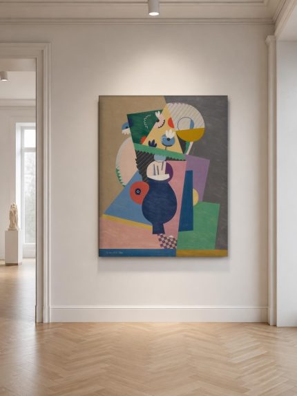 Kubistisch Stilleven (naar Valmier), Bloemen & Stilleven schilderij aan de muur in interieur