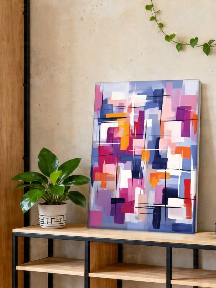 Kleurenmozaïek in Beweging, Abstract & Modern schilderij aan de muur in interieur