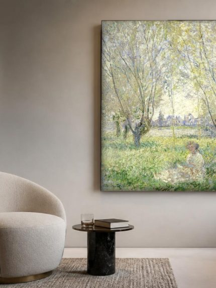 Vrouw onder de Wilgen (naar Monet), Natuur & Landschap schilderij aan de muur in interieur