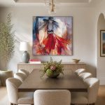 Vrouw in Rode Jurk met Hoed, Mensen & Portretten schilderij aan de muur in interieur