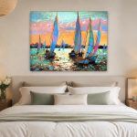 Zeilboten in Avondgloed, Natuur & Landschap schilderij aan de muur in interieur