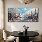 Bevroren bergmeer in winterlicht, Natuur & Landschap schilderij aan de muur in interieur