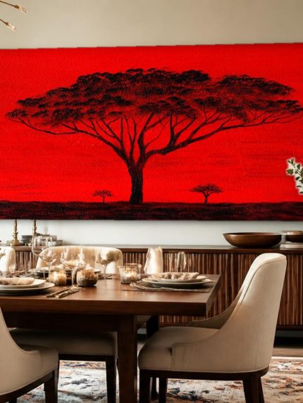 Acacia in Rood Savannelicht, Natuur & Landschap schilderij aan de muur in interieur