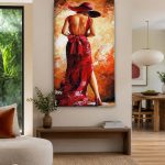 Vrouw in Rode Jurk, Mensen & Portretten schilderij aan de muur in interieur