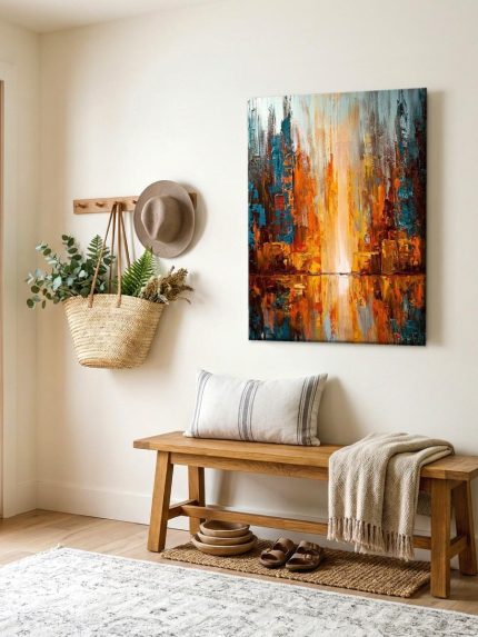 Gloeiende Skyline, Abstract & Modern schilderij aan de muur in interieur